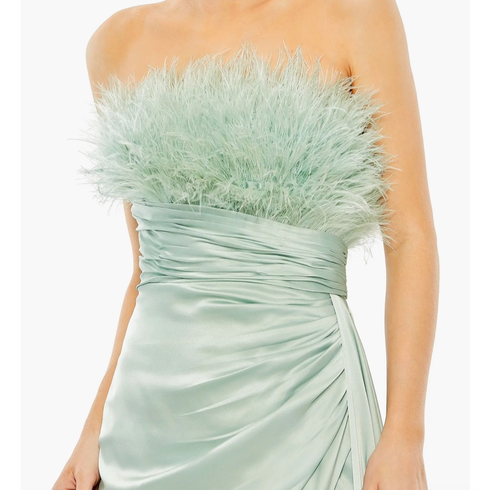 Mac Duggal Mint Green Feathered Strapless Maxi Dress - Picture 4 of 12
